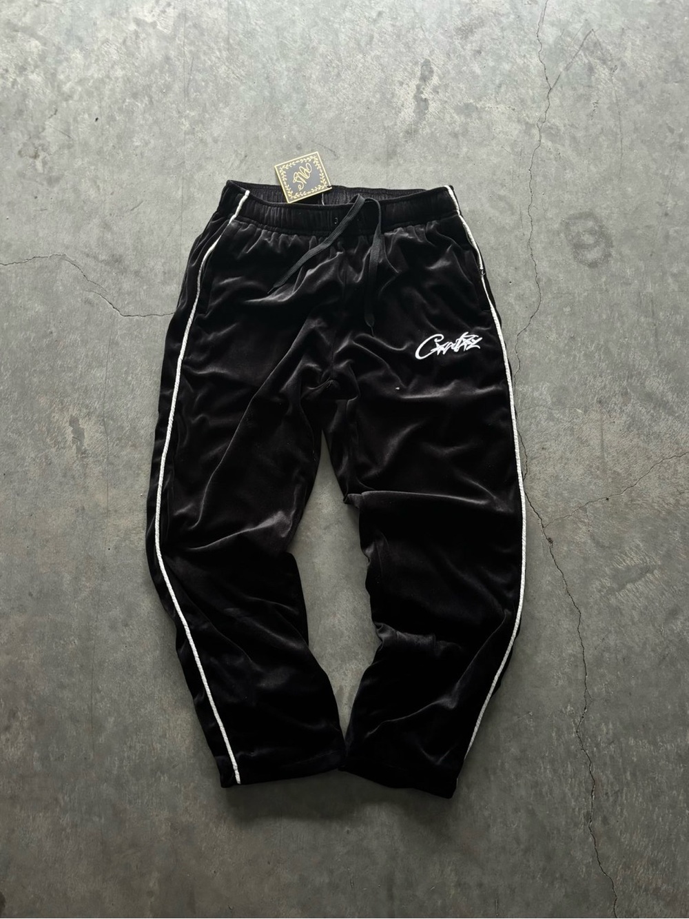 Black Velour Joggers with White Piping - Casual Men’s Sweatpants